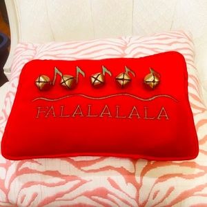 O9-Small Embroidered Christmas Pillow with Jingle Bell Musical Notes